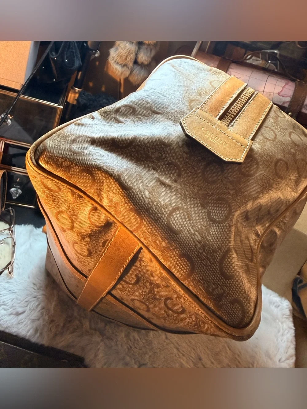 Celine Vintage Tan Monogram Travel Duffel